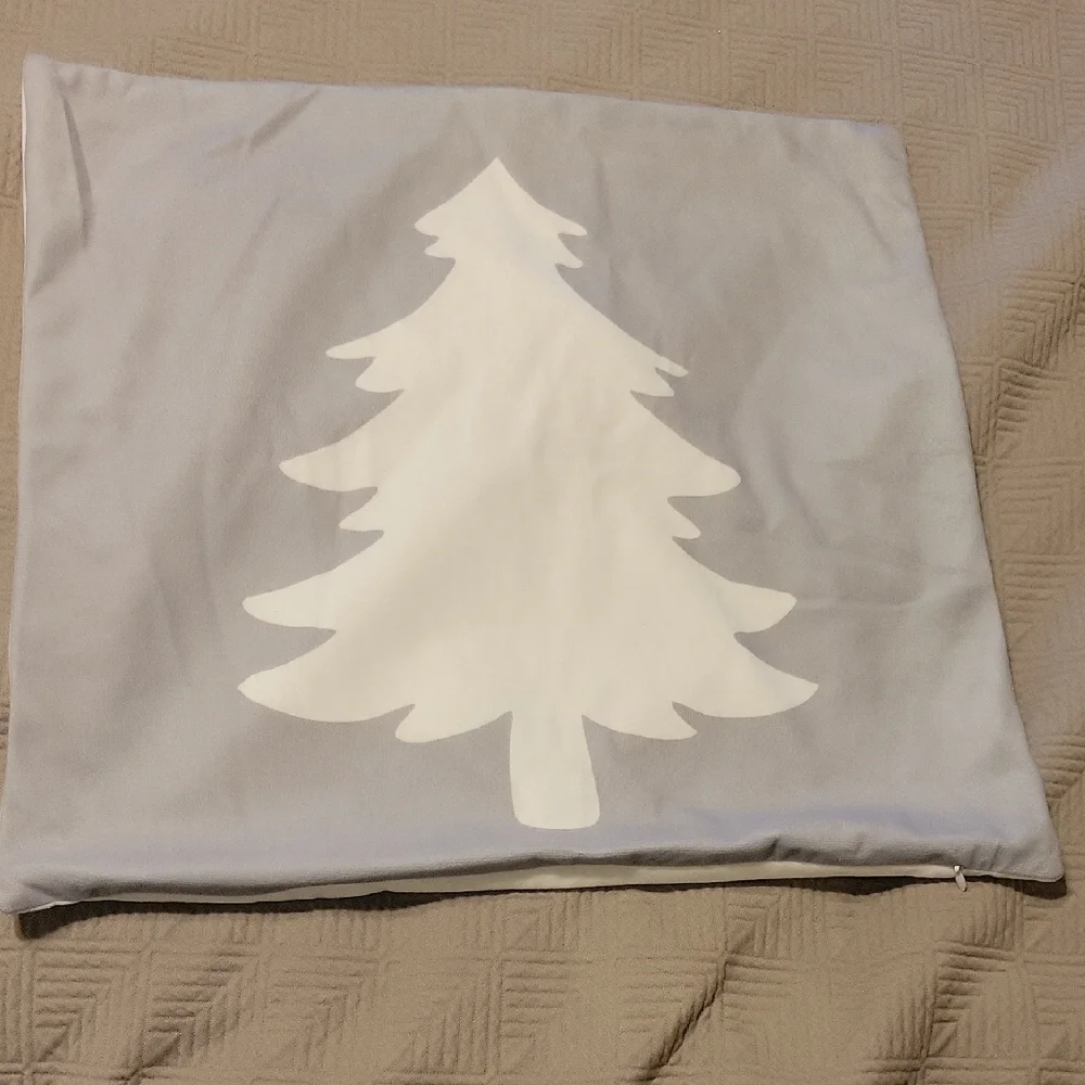 Gray and White Holiday Tree Pillow Cover